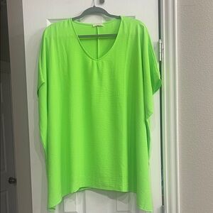 Lime Green V-Neck Women's Blouse
